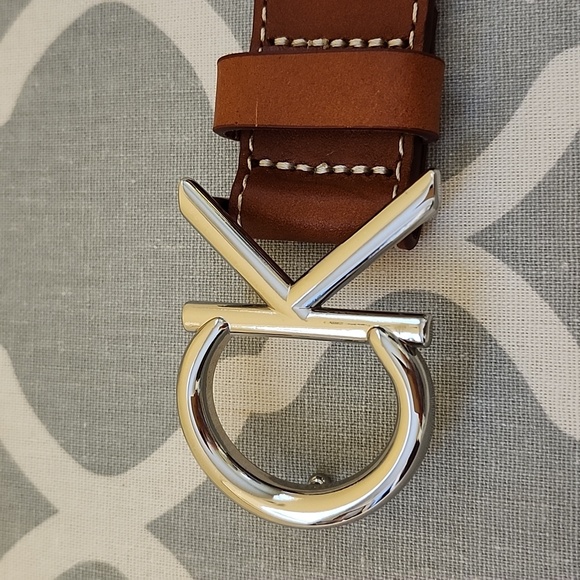 Calvin Klein Belt Brown Leather with Silver Logo - Picture 3 of 12